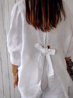 Cotton and Linen Solid Color Casual Shirt - Eliza-Warszawa