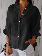 Cotton and Linen Solid Color Casual Shirt - Eliza-Warszawa