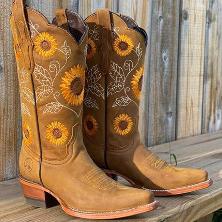 Cowboy Sunflower Embroidered Martin Boots - Eliza-Warszawa