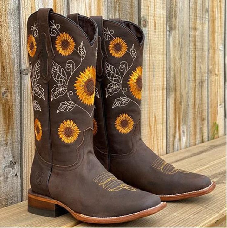 Cowboy Sunflower Embroidered Martin Boots - Eliza-Warszawa