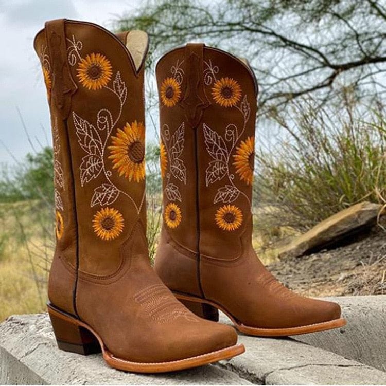Cowboy Sunflower Embroidered Martin Boots - Eliza-Warszawa