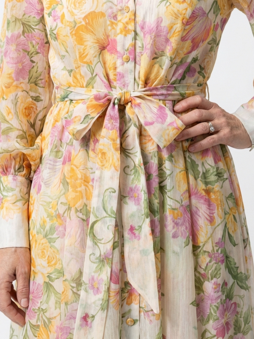 Cressida | Long-sleeved maxi dress in lightweight floral fabric - Eliza-Warszawa