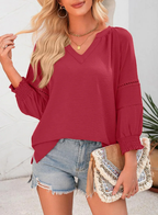 Susan™ | Crochet Trim V-Neck Blouse - Eliza-Warszawa