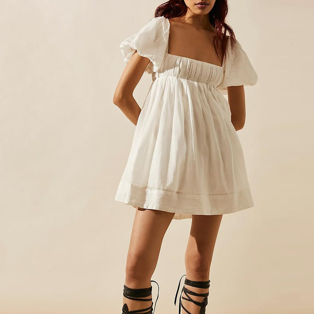 DALAWA™ - Chic Summer Puff Sleeve Square Neck Mini Dress - Eliza-Warszawa