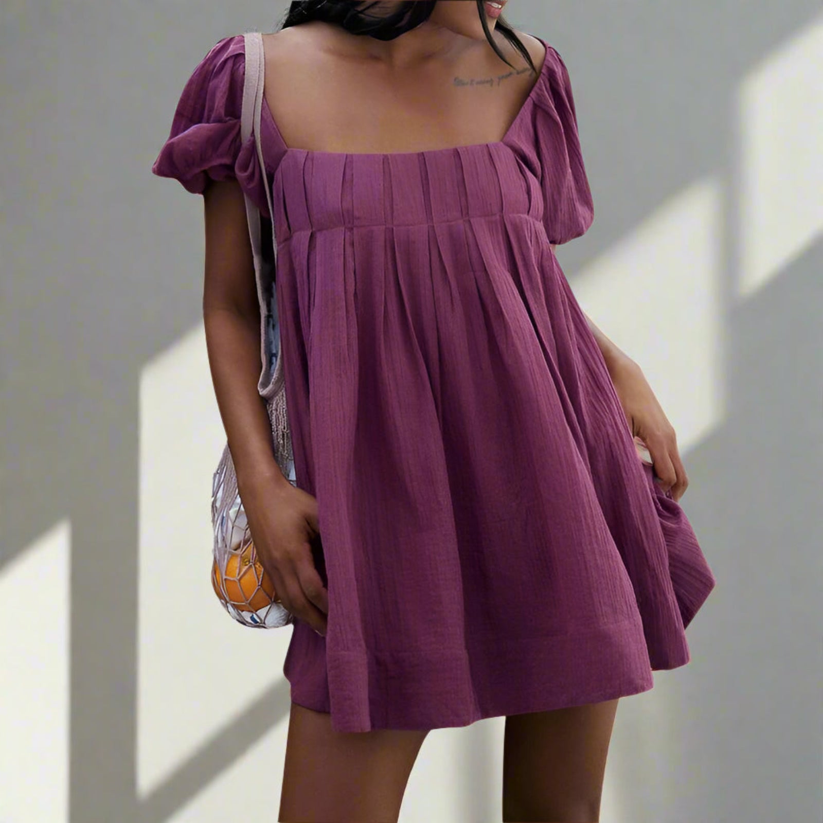 DALAWA™ - Chic Summer Puff Sleeve Square Neck Mini Dress - Eliza-Warszawa