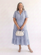Dakota - Short Sleeve Striped Tiered Midi Dress - Eliza-Warszawa