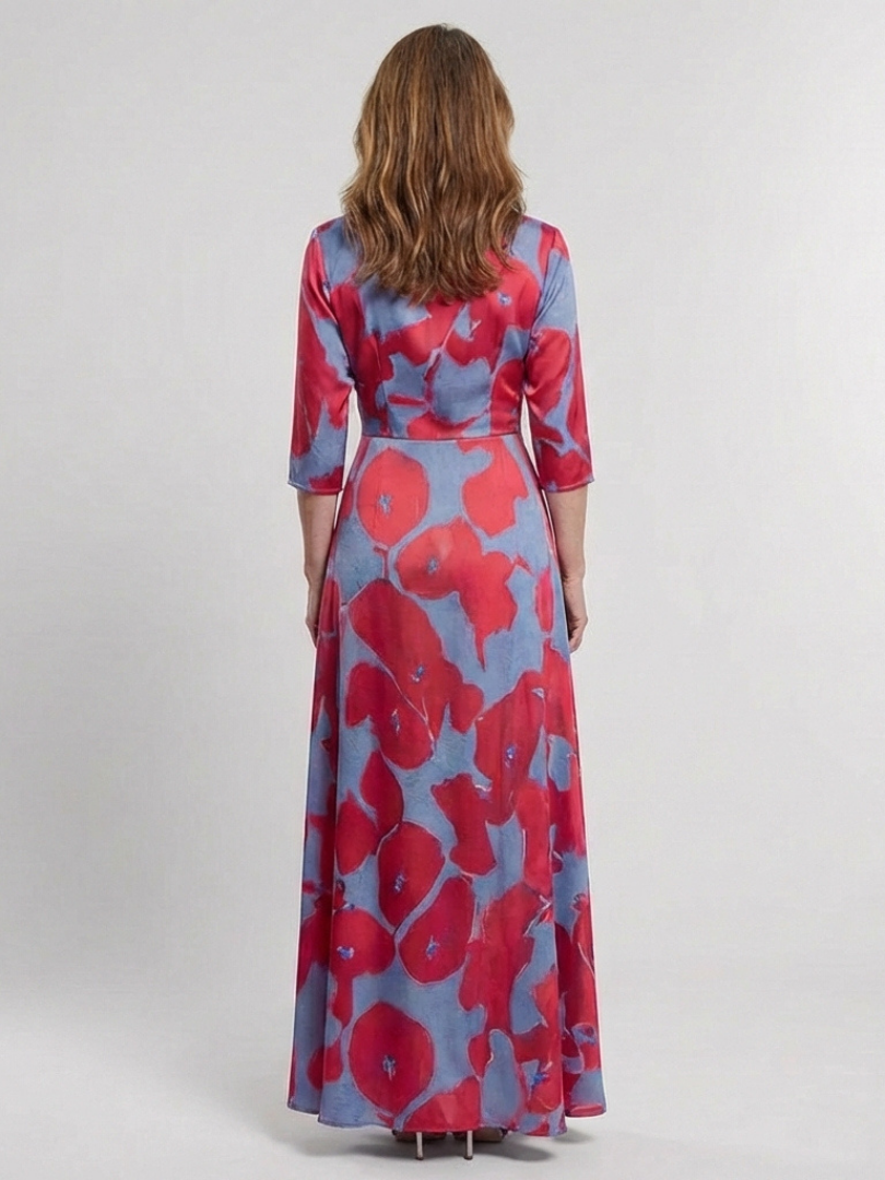 Danielle | Floral Maxi Dress with Three-Quarter Sleeves and V-Neck - Eliza-Warszawa