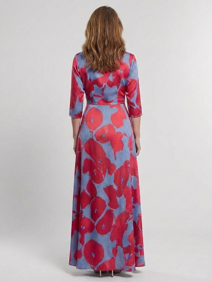 Danielle | Floral Maxi Dress with Three-Quarter Sleeves and V-Neck - Eliza-Warszawa
