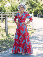 Danielle | Floral Maxi Dress with Three-Quarter Sleeves and V-Neck - Eliza-Warszawa