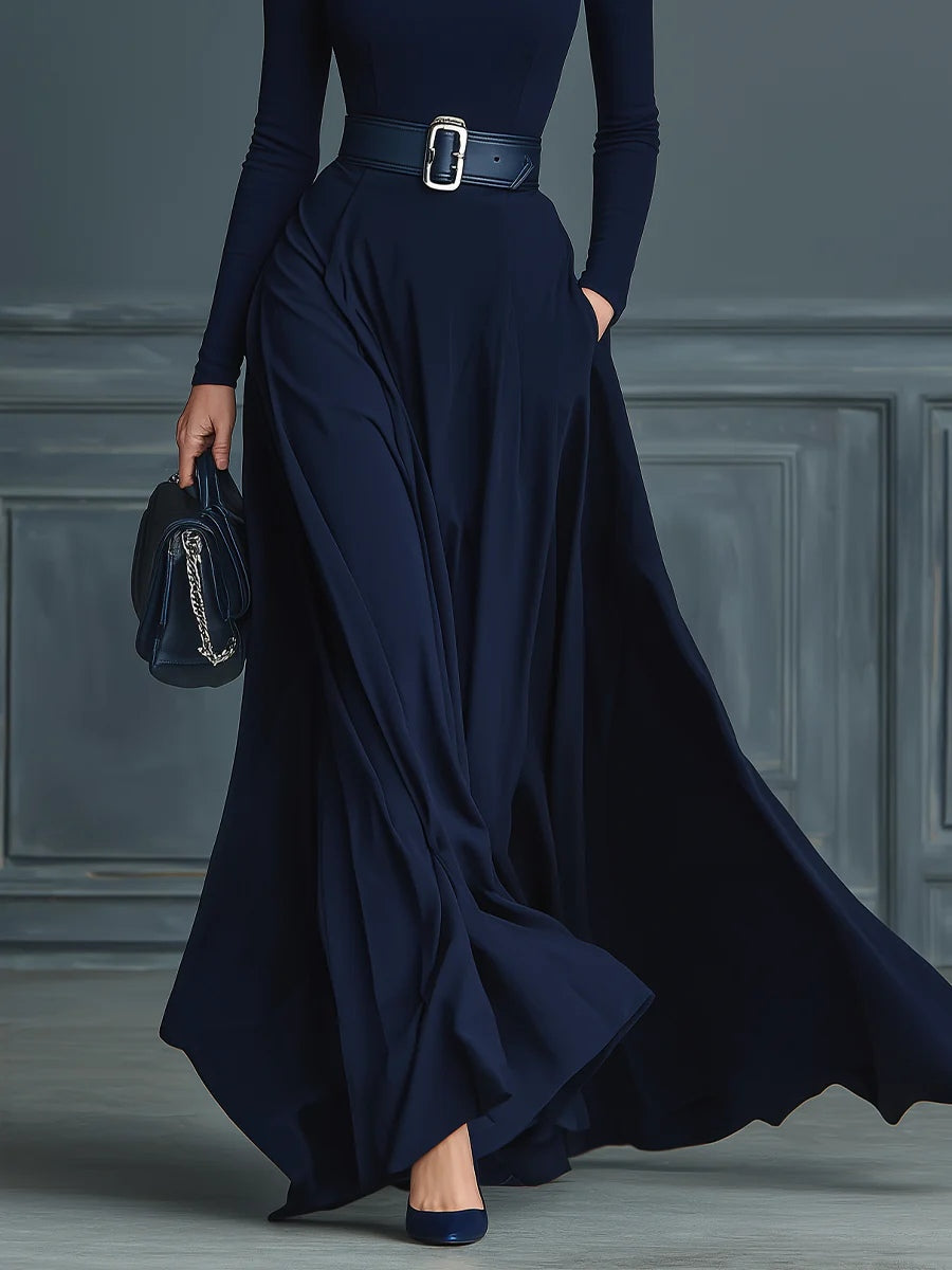 Dark Blue Knitted High-neck Dress - Eliza-Warszawa