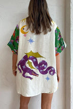 Days of Heaven Linen Blend Unique Print Blouse and Elastic Waist Pocketed Shorts Set - Eliza-Warszawa