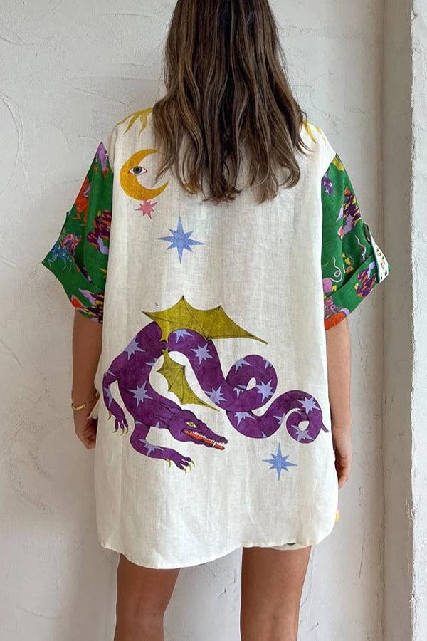 Days of Heaven Linen Blend Unique Print Blouse and Elastic Waist Pocketed Shorts Set - Eliza-Warszawa