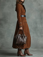 Double-breasted lapel long coat with suede and black trim - Eliza-Warszawa