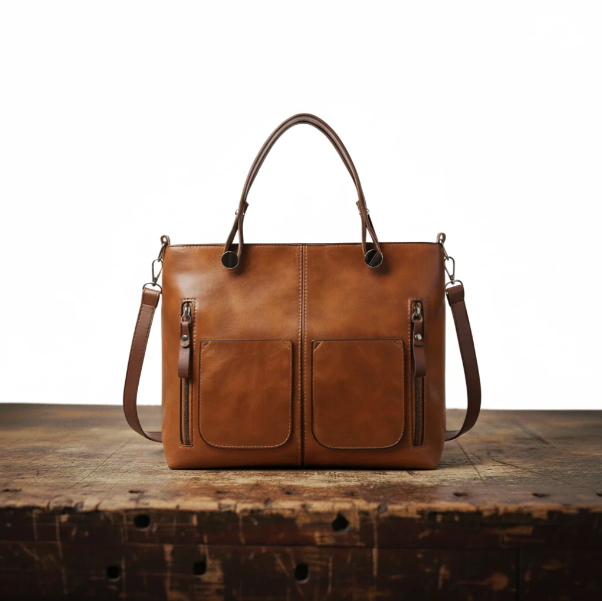 Double Pocket Leather Handbag - Eliza-Warszawa