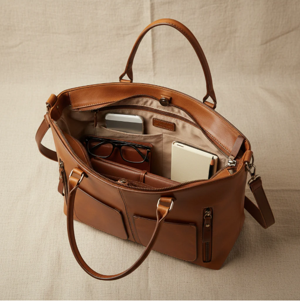 Double Pocket Leather Handbag - Eliza-Warszawa