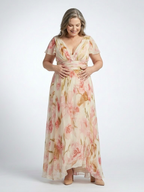 Elara | Floral Maxi Dress with V-Neck and Short Sleeves - Eliza-Warszawa