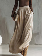 Elegant And Fashionable Retro Brown High-neck Knitted Top And Shimmering Silver Skirt Set