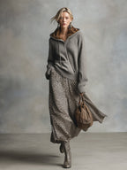 Elegant And Versatile Gray Leopard Print A-line Skirt - Eliza-Warszawa