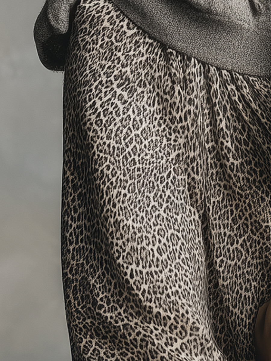 Elegant And Versatile Gray Leopard Print A-line Skirt - Eliza-Warszawa