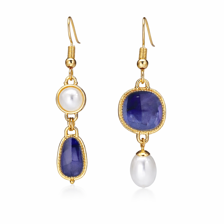 Elegant Blue Stone Pearl Earrings