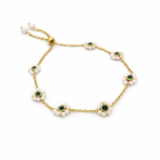 Elegant Daisy Bracelet with Green Crystals