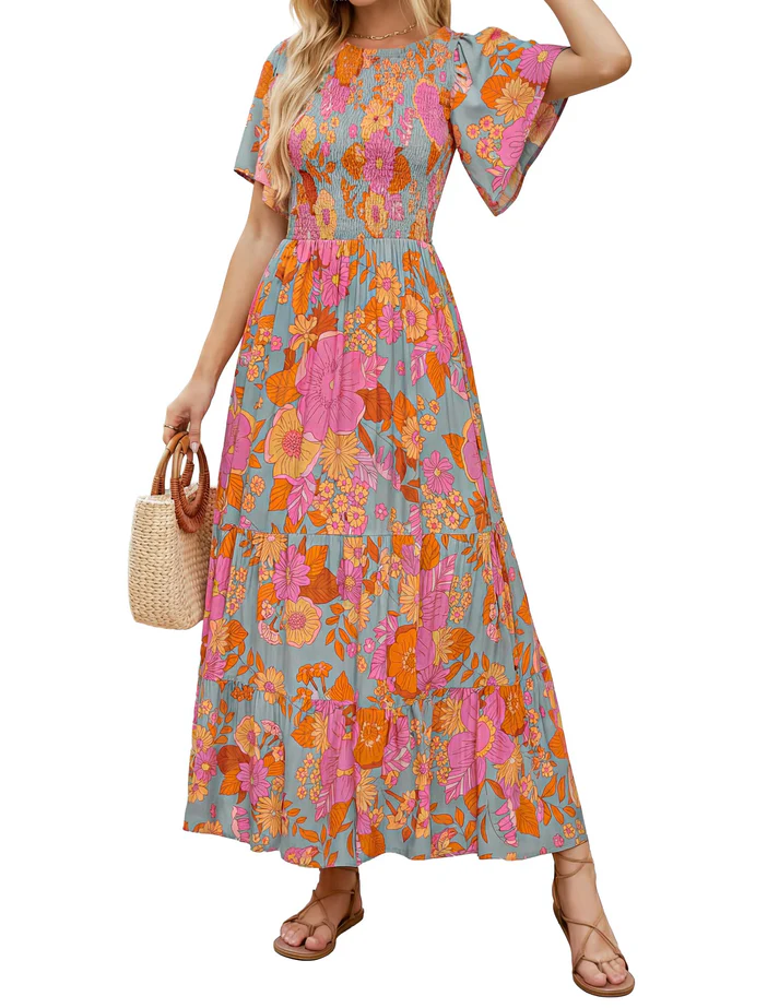 Lily™ | Elegant Floral Print V-Neck Maxi Dress - Eliza-Warszawa