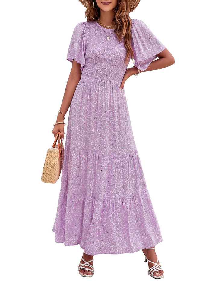 Lily™ | Elegant Floral Print V-Neck Maxi Dress - Eliza-Warszawa