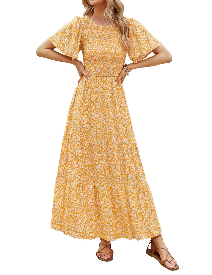 Lily™ | Elegant Floral Print V-Neck Maxi Dress - Eliza-Warszawa