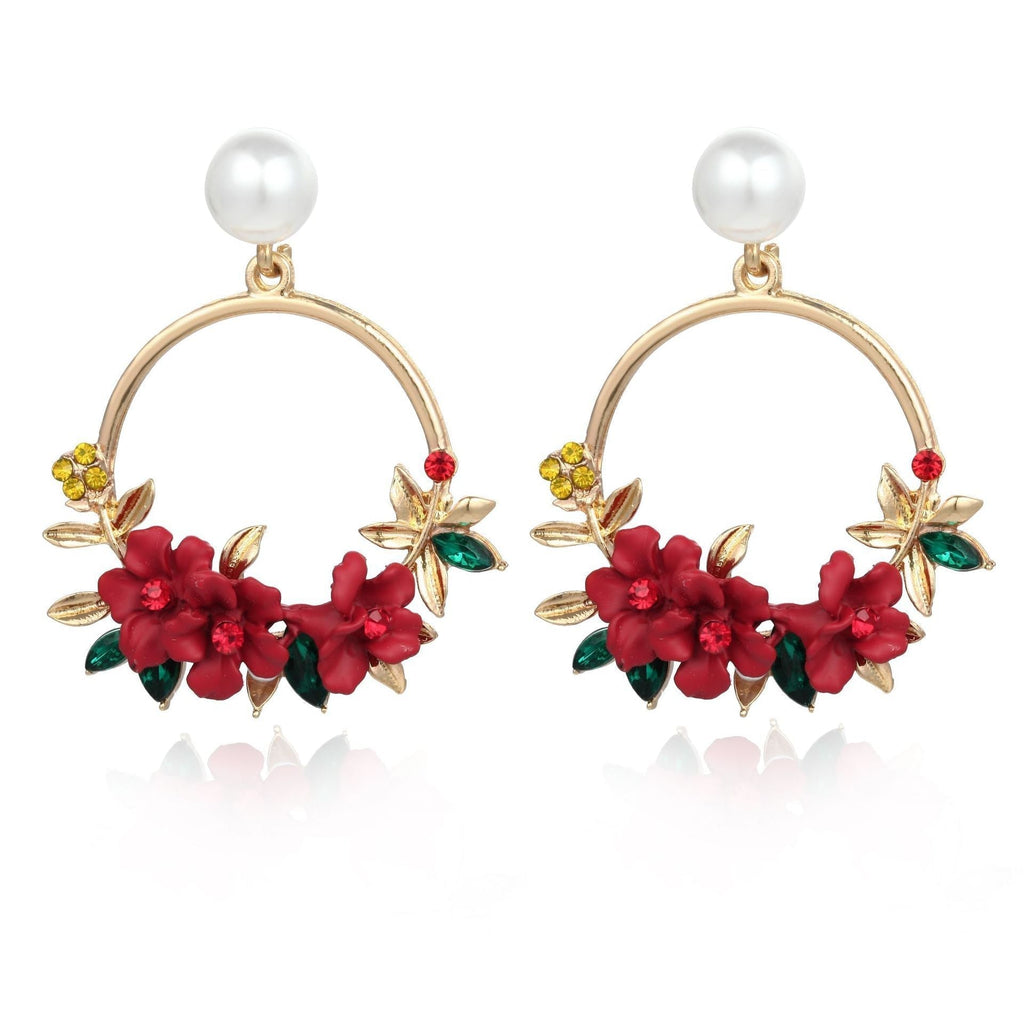 Elegant Gold Flower and Pearl Earrings - Eliza-Warszawa