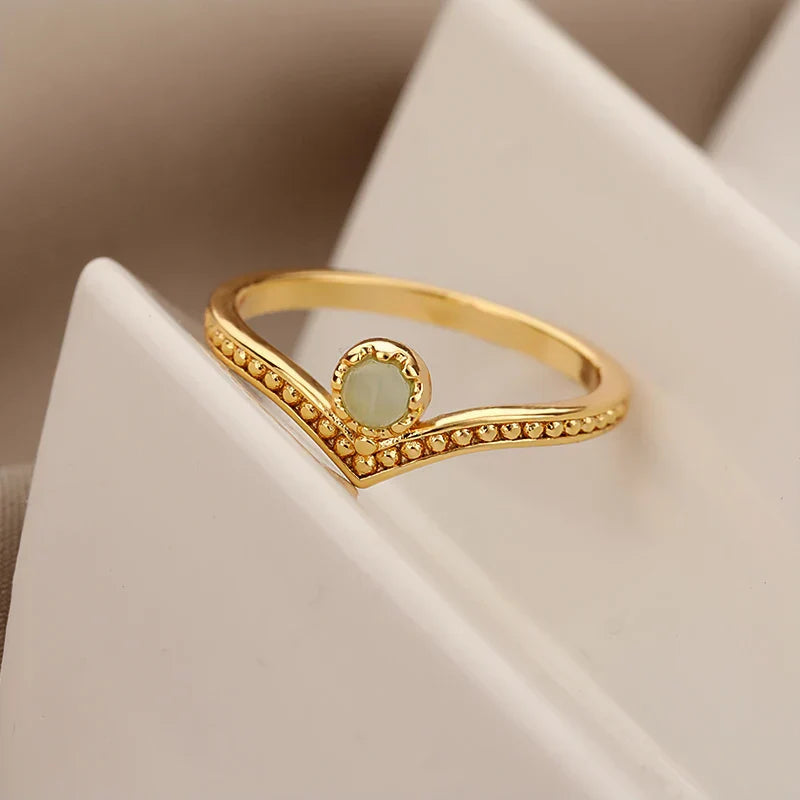 Elegant Gold Waterdrop Opal Crown Ring - Eliza-Warszawa