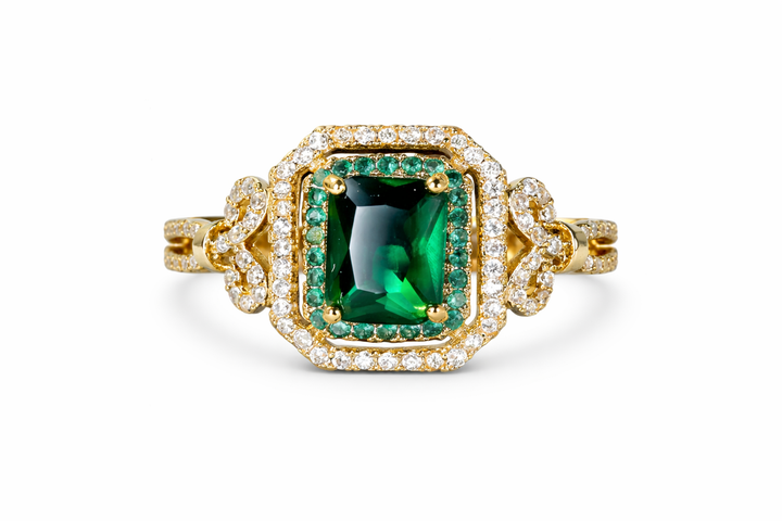 Elegant Golden Emerald Stone Ring