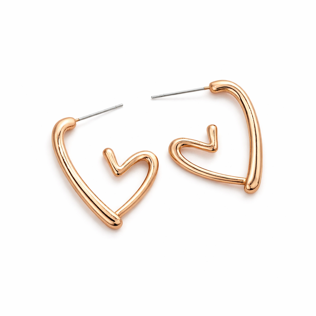 Elegant Heart-Shaped Rose Gold  Earrings - Eliza-Warszawa