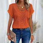 Elegant Lace Patchwork Hollow Short-sleeved Top - Eliza-Warszawa