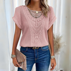 Elegant Lace Patchwork Hollow Short-sleeved Top - Eliza-Warszawa