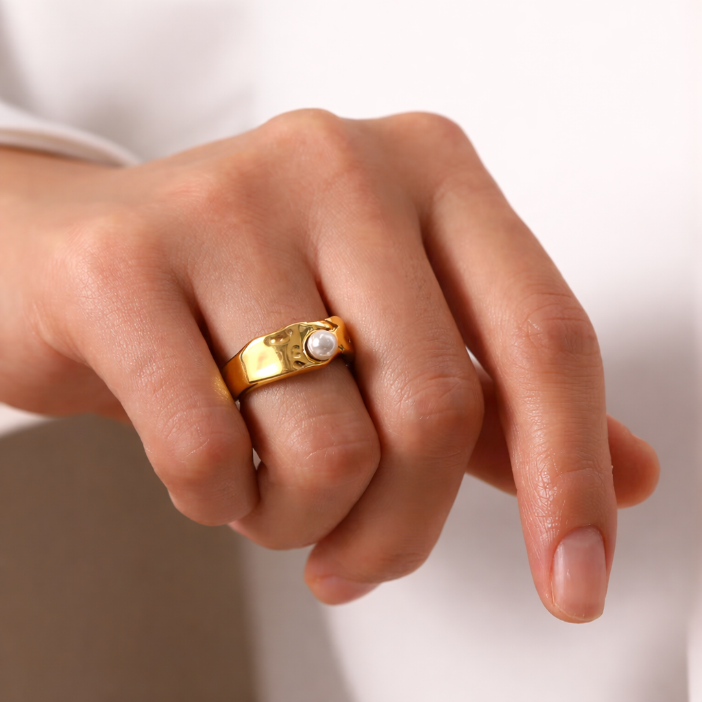 Elegant Natural Gold Pearl Ring