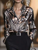 Elegant Satin Collar Zebra Print Shirt - Eliza-Warszawa