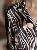 Elegant Satin Collar Zebra Print Shirt - Eliza-Warszawa