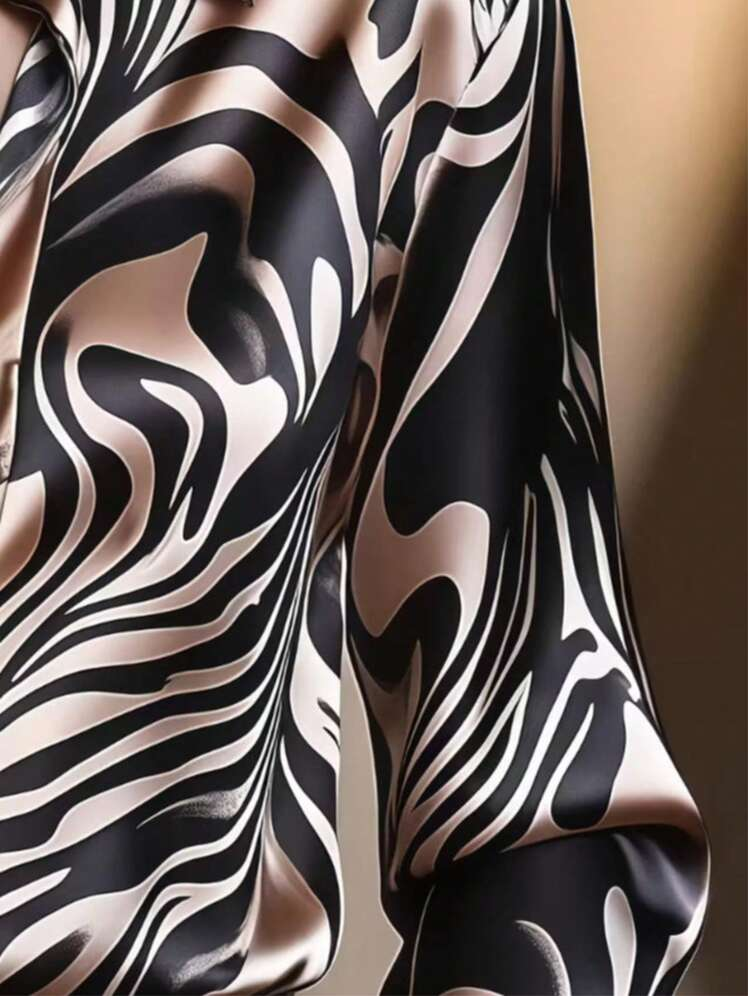 Elegant Satin Collar Zebra Print Shirt - Eliza-Warszawa