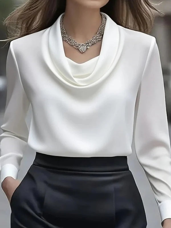Elegant Solid Color Satin Collar Shirt - Eliza-Warszawa