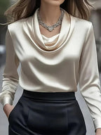 Elegant Solid Color Satin Collar Shirt - Eliza-Warszawa