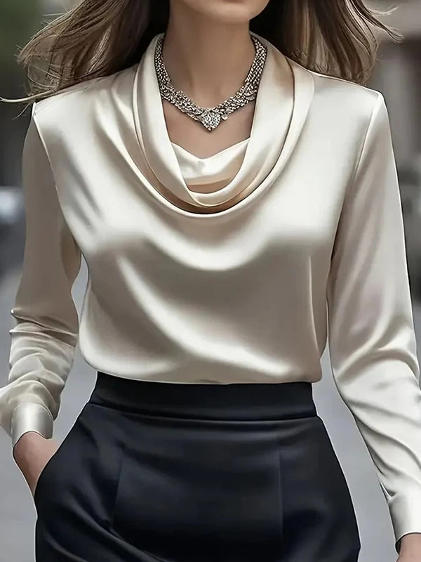 Elegant Solid Color Satin Collar Shirt - Eliza-Warszawa