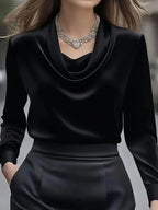 Elegant Solid Color Satin Collar Shirt - Eliza-Warszawa