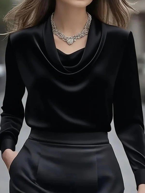 Elegant Solid Color Satin Collar Shirt - Eliza-Warszawa