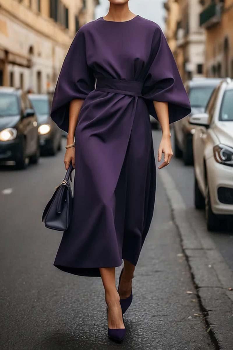 Elegant Solid Color Waist Dress - Eliza-Warszawa