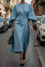 Elegant Solid Color Waist Dress - Eliza-Warszawa
