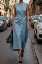 Elegant Solid Color Waist Dress - Eliza-Warszawa