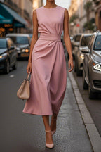 Elegant Solid Color Waist Dress - Eliza-Warszawa