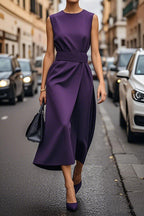 Elegant Solid Color Waist Dress - Eliza-Warszawa