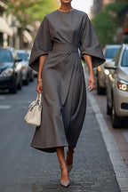 Elegant Solid Color Waist Dress - Eliza-Warszawa