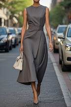 Elegant Solid Color Waist Dress - Eliza-Warszawa